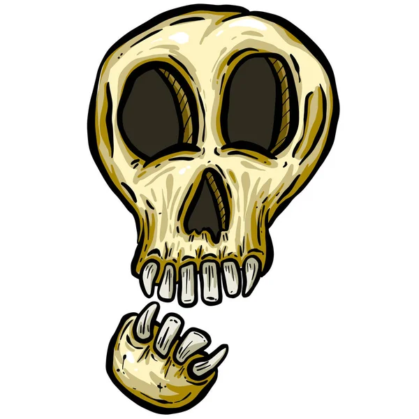 Kreskówkowe Spooky Skull Twarz Charakter Który Jest Zabawny Halloween Lub — Wektor stockowy