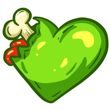 Karikatür Zombi Aşk Kalbi Sevgililer Günü. Kemikler ve Kanla Cadılar Bayramı İllüstrasyonu.