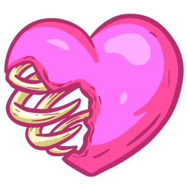 Karikatür Zombi Aşk Kalbi Sevgililer Günü. Kemikler ve Kanla Cadılar Bayramı İllüstrasyonu.