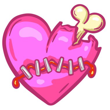 Karikatür Zombi Aşk Kalbi Sevgililer Günü. Kemikler ve Kanla Cadılar Bayramı İllüstrasyonu.