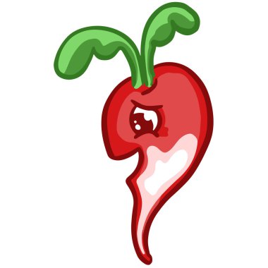 Gülen Kawaii Yüzlü Çizgi Roman Turp Sebze Karakteri 