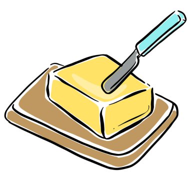 Tereyağı standında bir kalıp tereyağı ve Bıçak Çizgi Filmi Çizim Vektörü