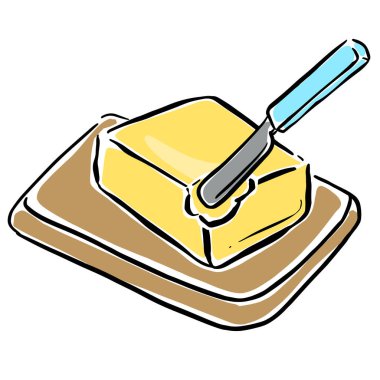 Tereyağı standında bir kalıp tereyağı ve Bıçak Çizgi Filmi Çizim Vektörü