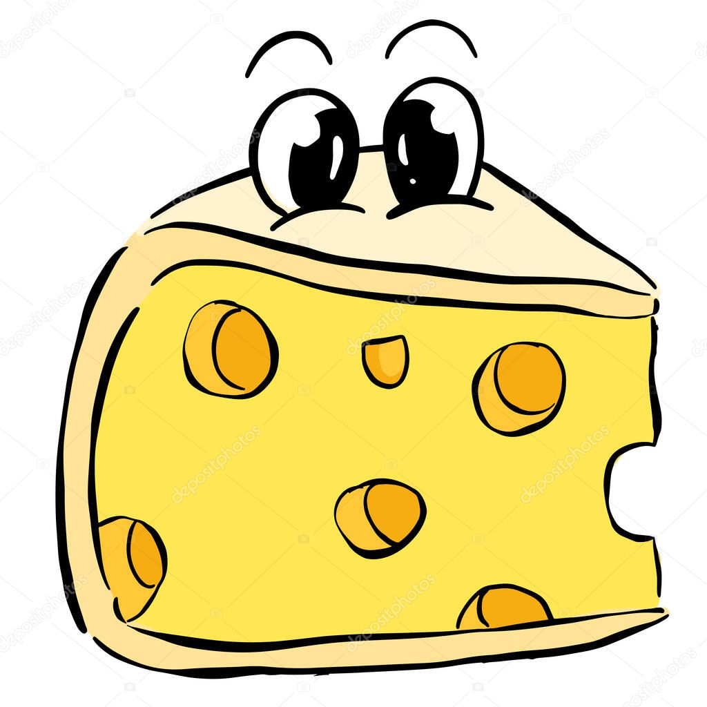Funny Cartoon Cheese Brie Character Smiling With Eyes Illustration