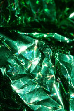 Arkaplan İçin Parlak Holografik Buruşuk Yeşil Kağıt
