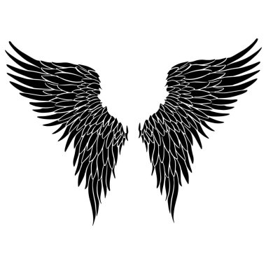 Melek ya da Ejderha Çizimi şeklinde Kanat Tüyleri Vektör