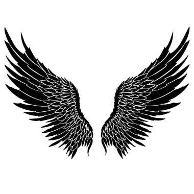 Melek ya da Ejderha Çizimi şeklinde Kanat Tüyleri Vektör
