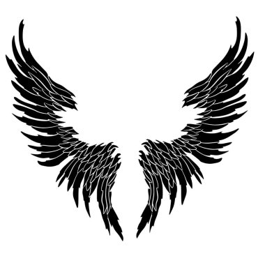 Melek ya da Ejderha Çizimi şeklinde Kanat Tüyleri Vektör