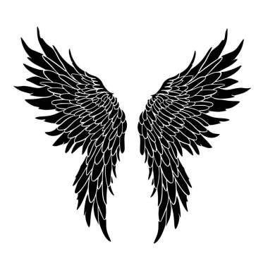 Melek ya da Ejderha Çizimi şeklinde Kanat Tüyleri Vektör