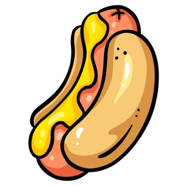 Çizgi film Hotdog Weenie Sosis in Bun Illustration Clipart