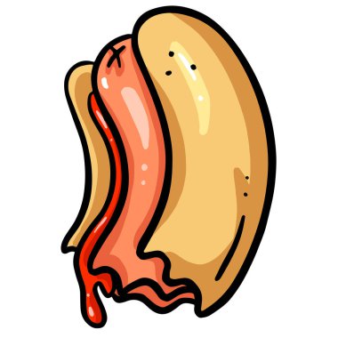 Çizgi film Hotdog Weenie Sosis in Bun Illustration Clipart