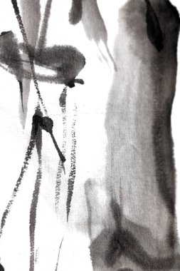 Monokrom Siyah ve Beyaz Mürekkep Yıkama Nazik Gradyan Arkaplanı Çizgiler ve Kağıt Tanesinde Grilikler