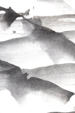 Monokrom Siyah ve Beyaz Mürekkep Yıkama Nazik Gradyan Arkaplanı Çizgiler ve Kağıt Tanesinde Grilikler