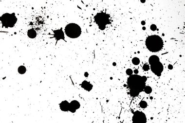 Siyah Dağınık Yaratıcı Mürekkep Damlaları ve Mürekkep lekesi Beyaz Arkaplana Kapanıyor