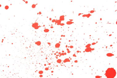 Kan Kırmızısı Kirli Yaratıcı Mürekkep Damlalar ve Mürekkep lekesi Beyaz Arkaplana Kapanıyor