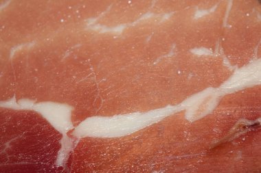 İnce Kesikli Et Pastırması Makro Sulu Domuz Etini Kapatın