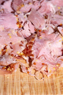 Parçalanmış Gammon Jambonu Hardal Giydirme Et Parçalama Parçalanmış Soyut Yakın plan
