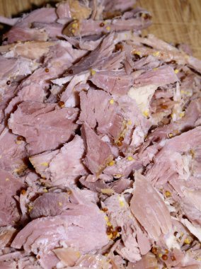 Parçalanmış Gammon Jambonu Hardal Giydirme Et Parçalama Parçalanmış Soyut Yakın plan