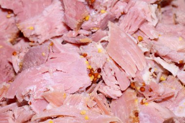 Parçalanmış Gammon Jambonu Hardal Giydirme Et Parçalama Parçalanmış Soyut Yakın plan