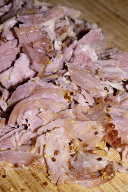 Parçalanmış Gammon Jambonu Hardal Giydirme Et Parçalama Parçalanmış Soyut Yakın plan