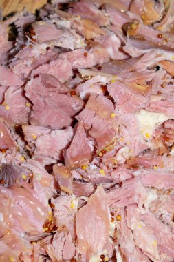 Parçalanmış Gammon Jambonu Hardal Giydirme Et Parçalama Parçalanmış Soyut Yakın plan