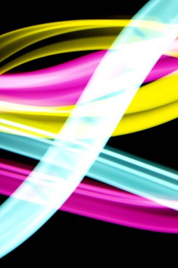 Siyah Arkaplanda Neon Gökkuşağı Işığı Soyut Çizgiler Girdap ve Dalgalar