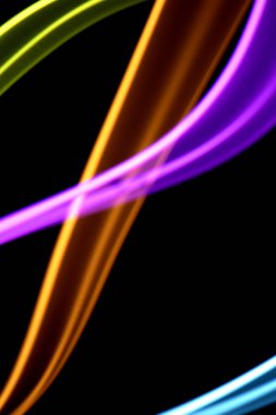 Siyah Arkaplanda Neon Gökkuşağı Işığı Soyut Çizgiler Girdap ve Dalgalar