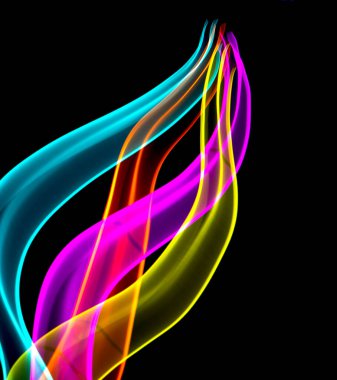 Siyah Arkaplanda Neon Gökkuşağı Işığı Soyut Çizgiler Girdap ve Dalgalar