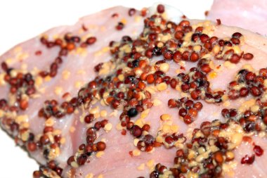 Pişmiş Gammon Jambonu Üzerine Hardal Tohumu Soyunma