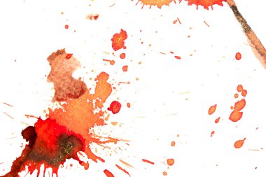 Akrilik Turuncu Parıltılı Mürekkep Boya Dökümlerini, Damlaları ve Beyaz Arkaplanda Noktaları