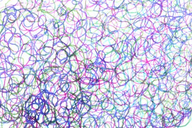 Coloured ink pen scribbled wavy messy tengled lines on white background