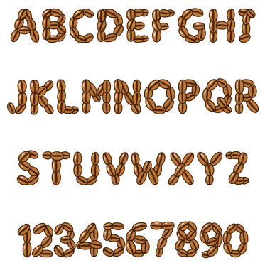 Kahve Fasulyesi tipografi yazı tipi ABC çizgi film vektör metni