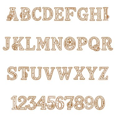 Steampunk Robot yazı tipi ABC çizgi film vektör metni