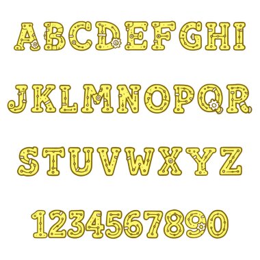 Steampunk Robot yazı tipi ABC çizgi film vektör metni