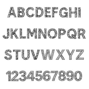 Nakışla işlenmiş tipografi yazı tipi, ABC karikatür vektör metni.