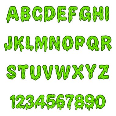Sümüklü yapışkan yazı tipi ABC çizgi film vektör metni
