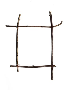 Doğal Tahta Sopa Ev Yapımı Resim Çerçevesi Beyaz Arkaplanda Wonky