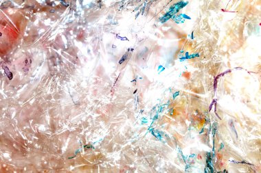 Parlak plastik ve baloncukların özet arka planı, parlak bilim kurgu tarzı doku arkaplanını tarıyor