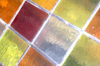 Soyut kare boyalı cam pencere bölümlerini çok renkli arkaplanı kapat