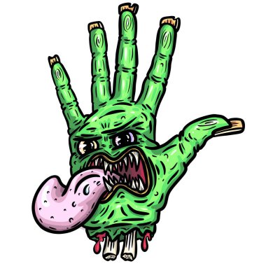 Zombi eli. Canavar elin vektör çizimi. Çizgi film biçimi.