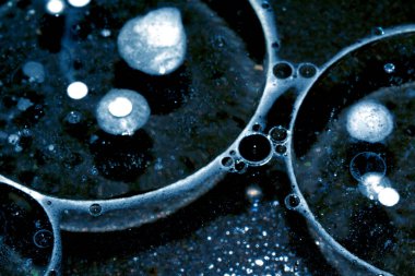 Koyu Mavi Soyut Çember Baloncuk Sıvı Yağ Arkaplanı