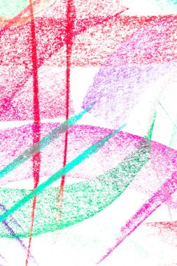 Soyut girdaplar ve çizgiler yumuşak pastel boya kalemleriyle beyaz arka plan gökkuşağı renginde yaratıcı fırça darbesi