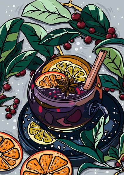 Tea with lemon and orange, flat illustration