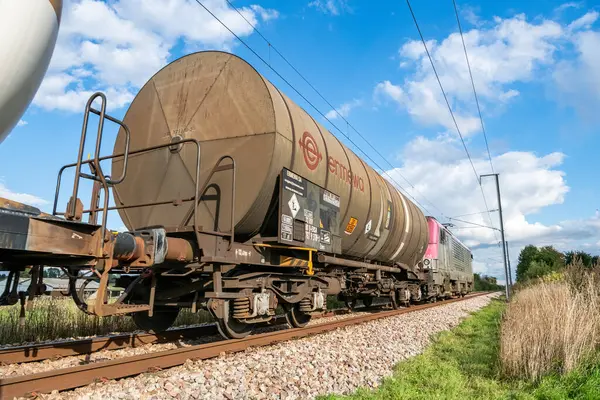 Tren Tanque Ermewa Transporte Mercancías Por Ferrocarril Francia Normandía Octubre — Foto de Stock