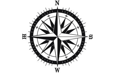 Pusula Rose Simgesi Vektör Logosu, pusula simgesi vektörü.