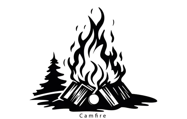 Camfire silueti, kamp ateşi illüstrasyonu, kamp ateşi vektörü