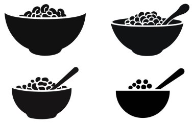 yulaf ezmesi vektör silueti, yulaf ezmesinin yassı vektör simgesi, böğürtlen vektörlü yulaf ezmesi kasesi.