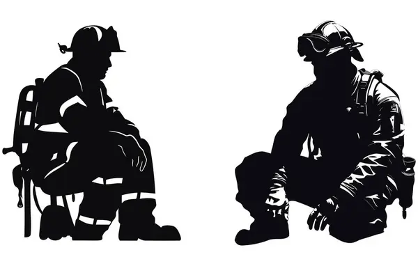 stock vector Firefighter sitting silhouette, firefighter with equipment silhouette vector