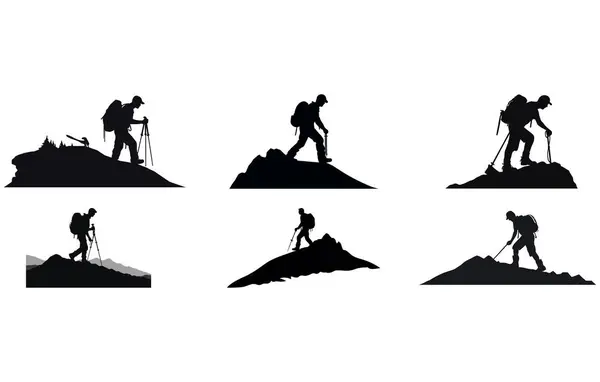 ハイカーは丘のシルエット ハイカーのシルエット リュックサックのシルエットをハイキングする男に砂をします バックパックベクターシルエットの人 ロイヤリティフリーストックベクター