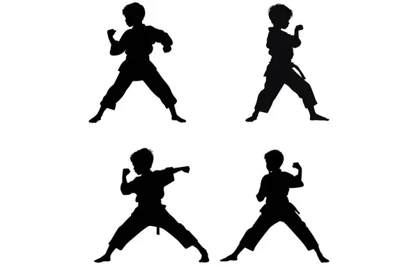 子供のトレーニング 空手の詳細シルエット 空手プレーヤーのシルエットのロゴデザイン ロイヤリティフリーのストックイラスト